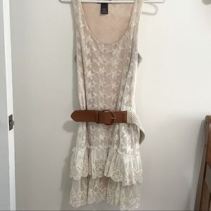 Cream Lace boho Dress with belt